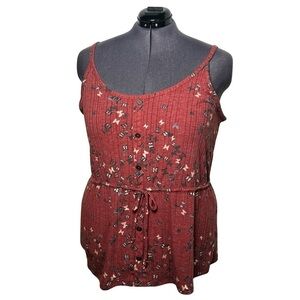 Maurices Pink Butterfly Button Down Front Tank Top (Size 2X)